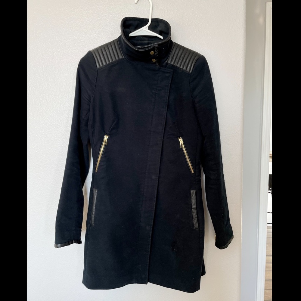 Zara Trafaluc Women’s Black Peacoat with brass detail
